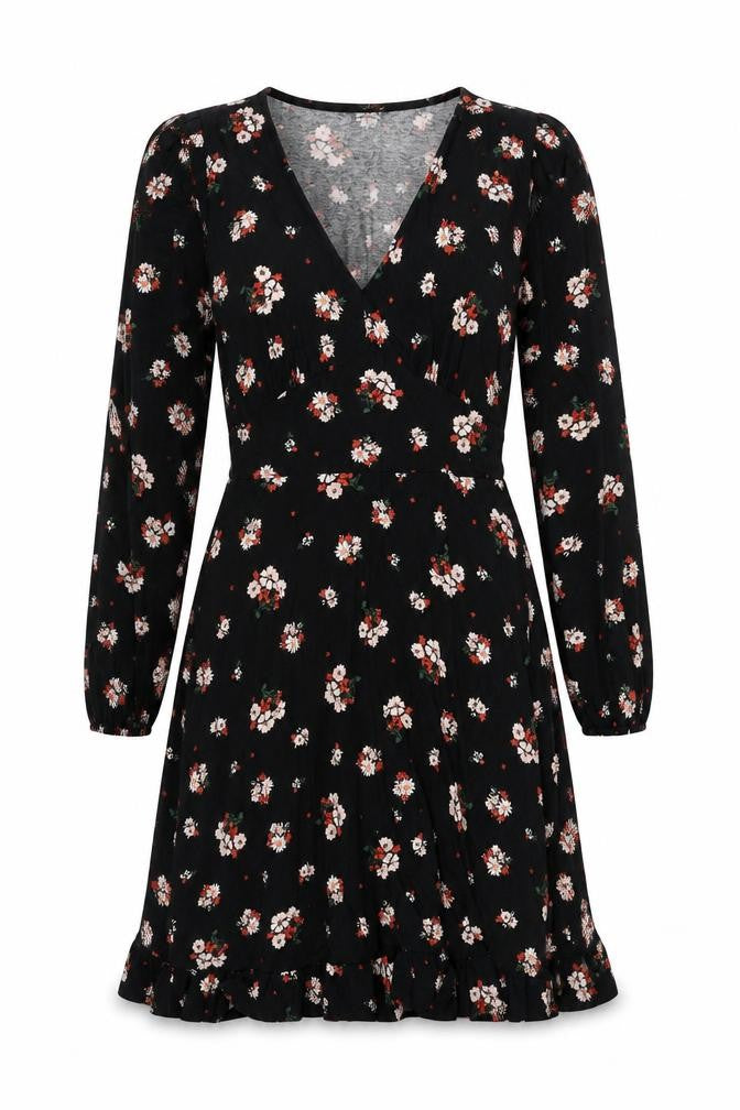 Roman Women's Black Floral Wrap Dress Size 10