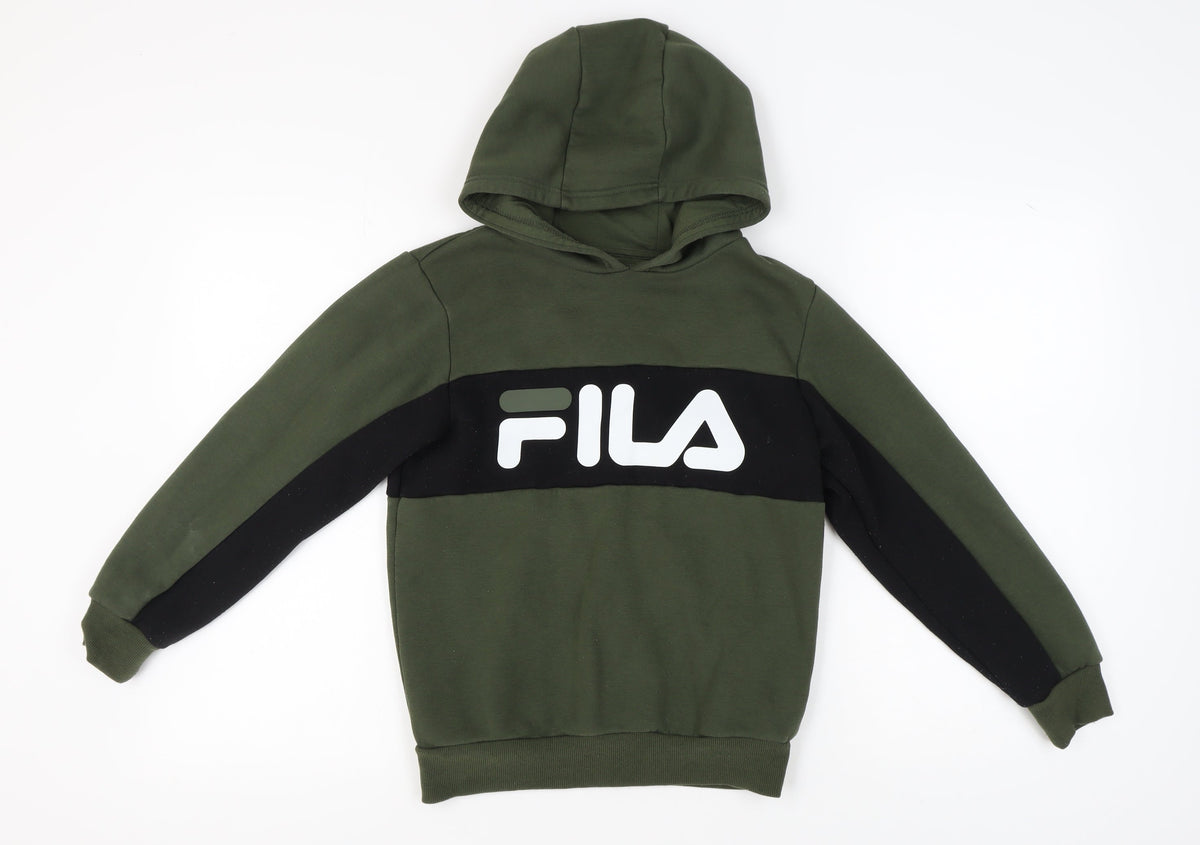 Additional front view of Fila boys’ green hoodie 12-13 years pullover casual