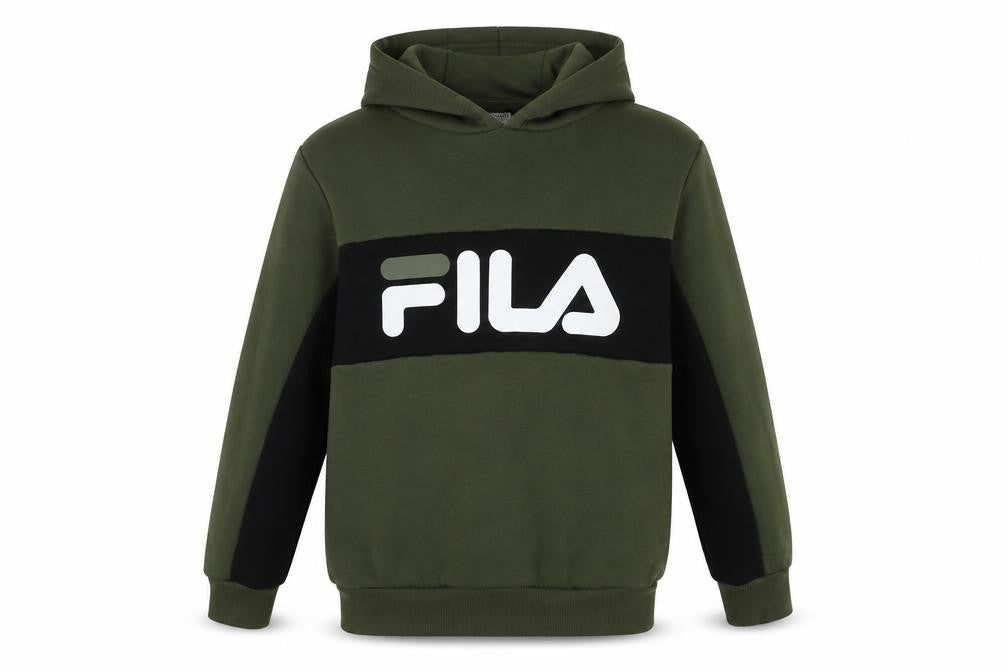 Front view of Fila boys’ green hoodie 12-13 years pullover casual