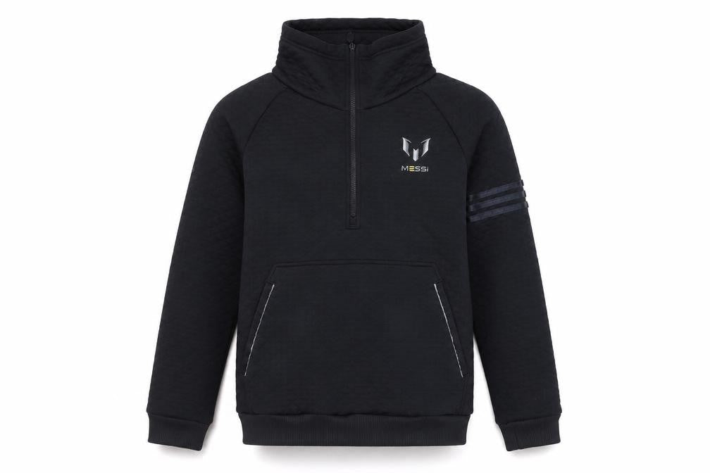 Front view of Adidas boys’ black sweatshirt 15-16 years 1/2 zip sports