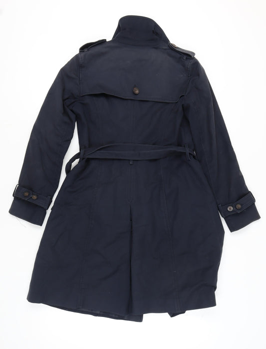 Hobbs Women's Blue Trench Coat Size 10 Cotton Classic