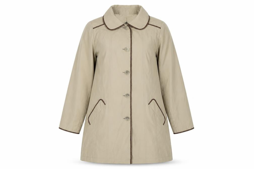 Dennis Basso Women's Beige Mid-Length Coat M