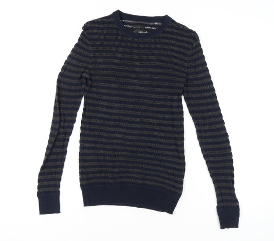 AllSaints Women's Blue Striped Pullover Jumper Size S