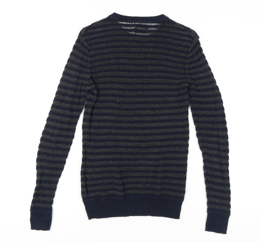 AllSaints Women's Blue Striped Pullover Jumper Size S