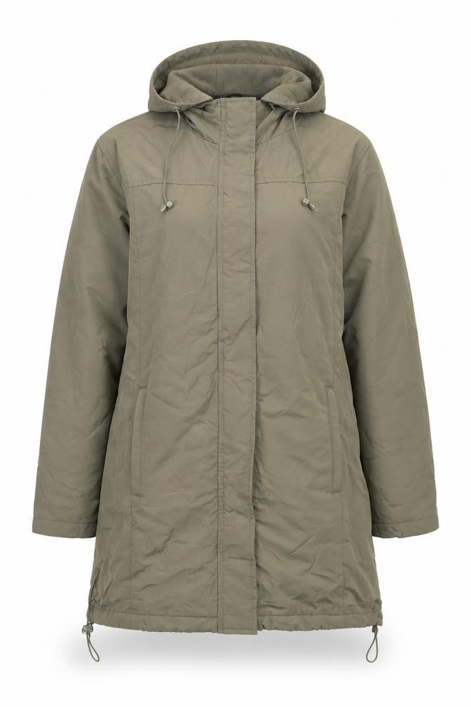 Front view of Nuage Women's Green Hooded Parka Coat, size 14