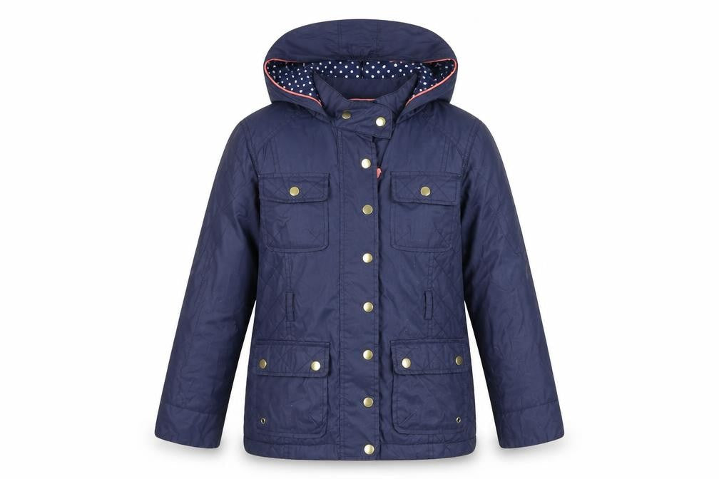 Front view of Marks & Spencer girls’ blue hooded jacket, age 11-12
