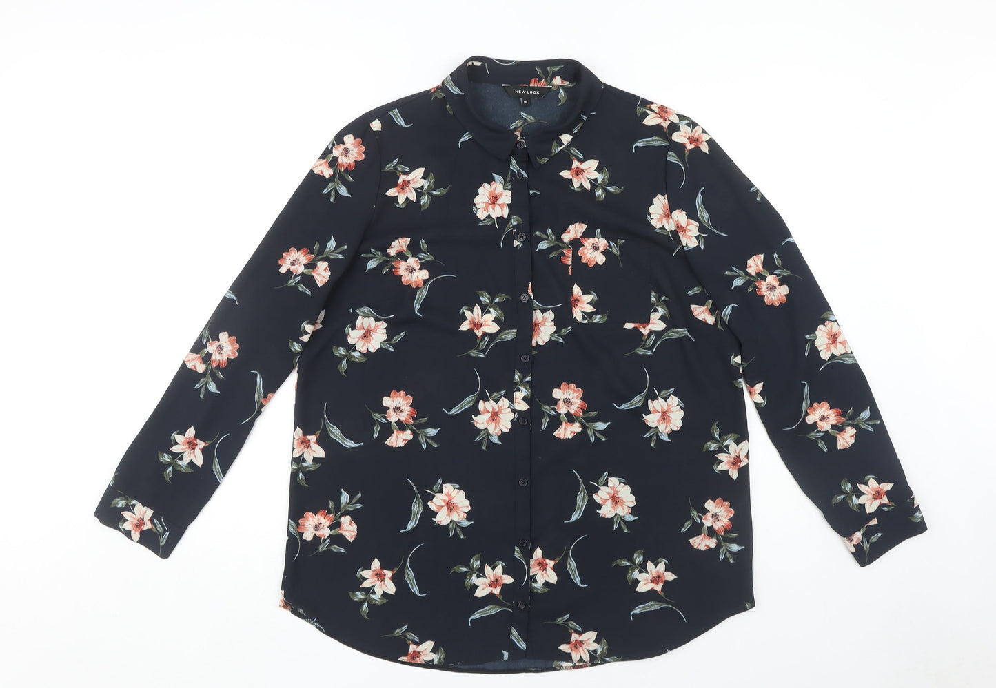 New Look Women's Black Floral Button-Up Shirt UK 16