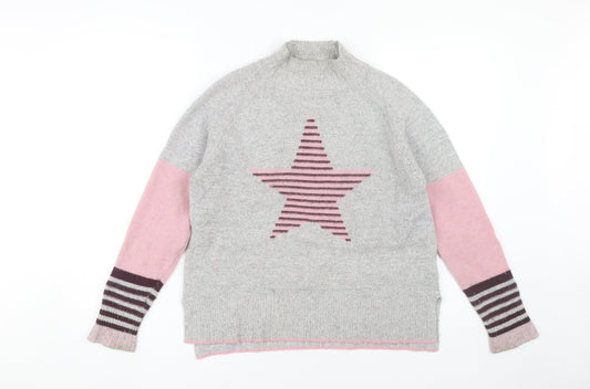 White Stuff Women's Grey Star Jumper, UK 8, Mock Neck