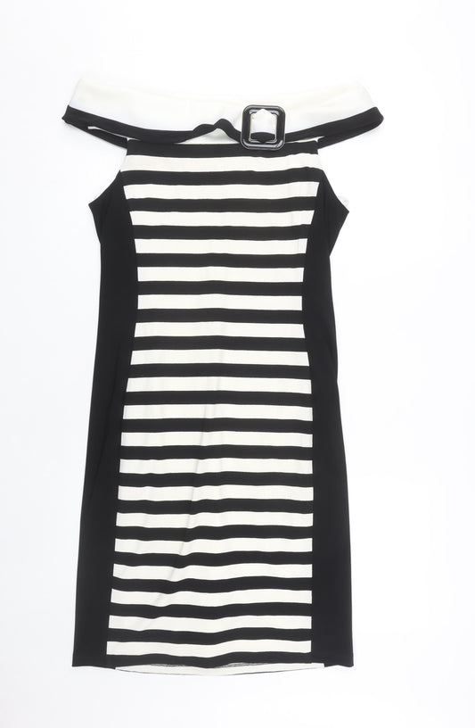 Frank Lyman Women's Black Striped Bodycon Dress Size 12