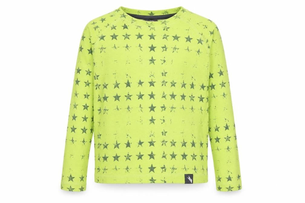 Front view of Trespass boys’ green star long sleeve t-shirt, 3-4 years