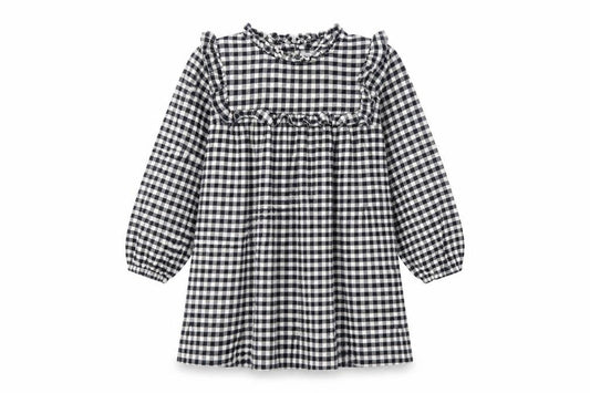 Next Girls Black Check Dress, Long Sleeve, Size 7 Years