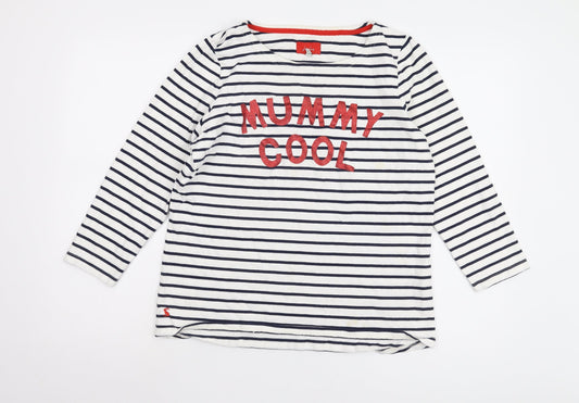 Joules Women's Striped T-Shirt White Cotton UK 14