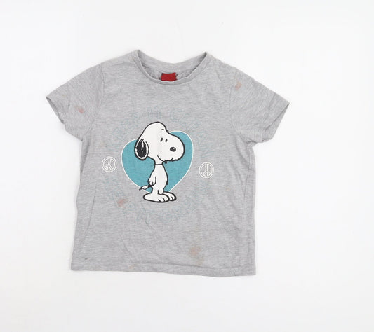 M&Co Girls Grey Snoopy T-Shirt 11 Years Graphic Print