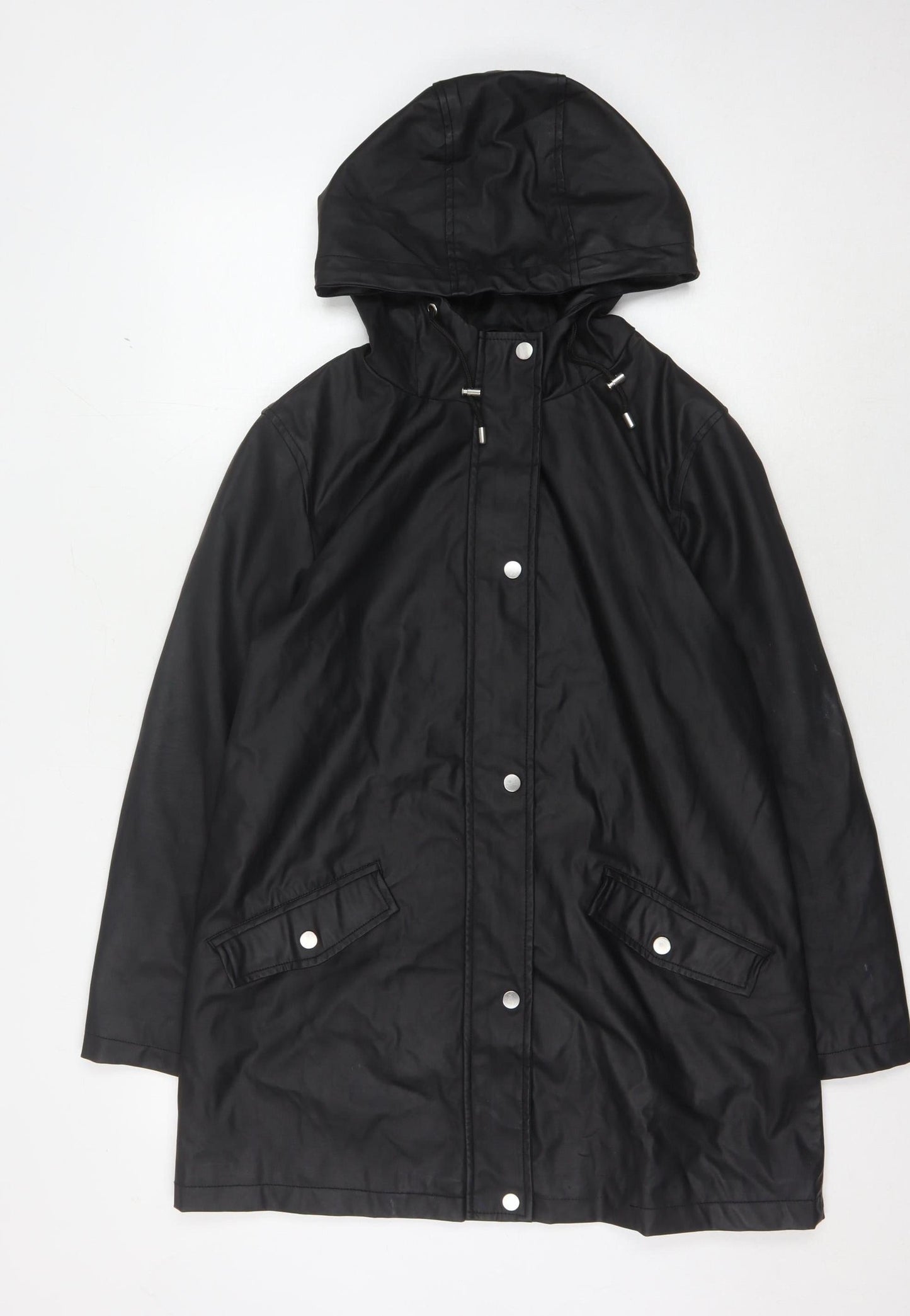 New Look Women's Black Hooded Rain Coat Size 10