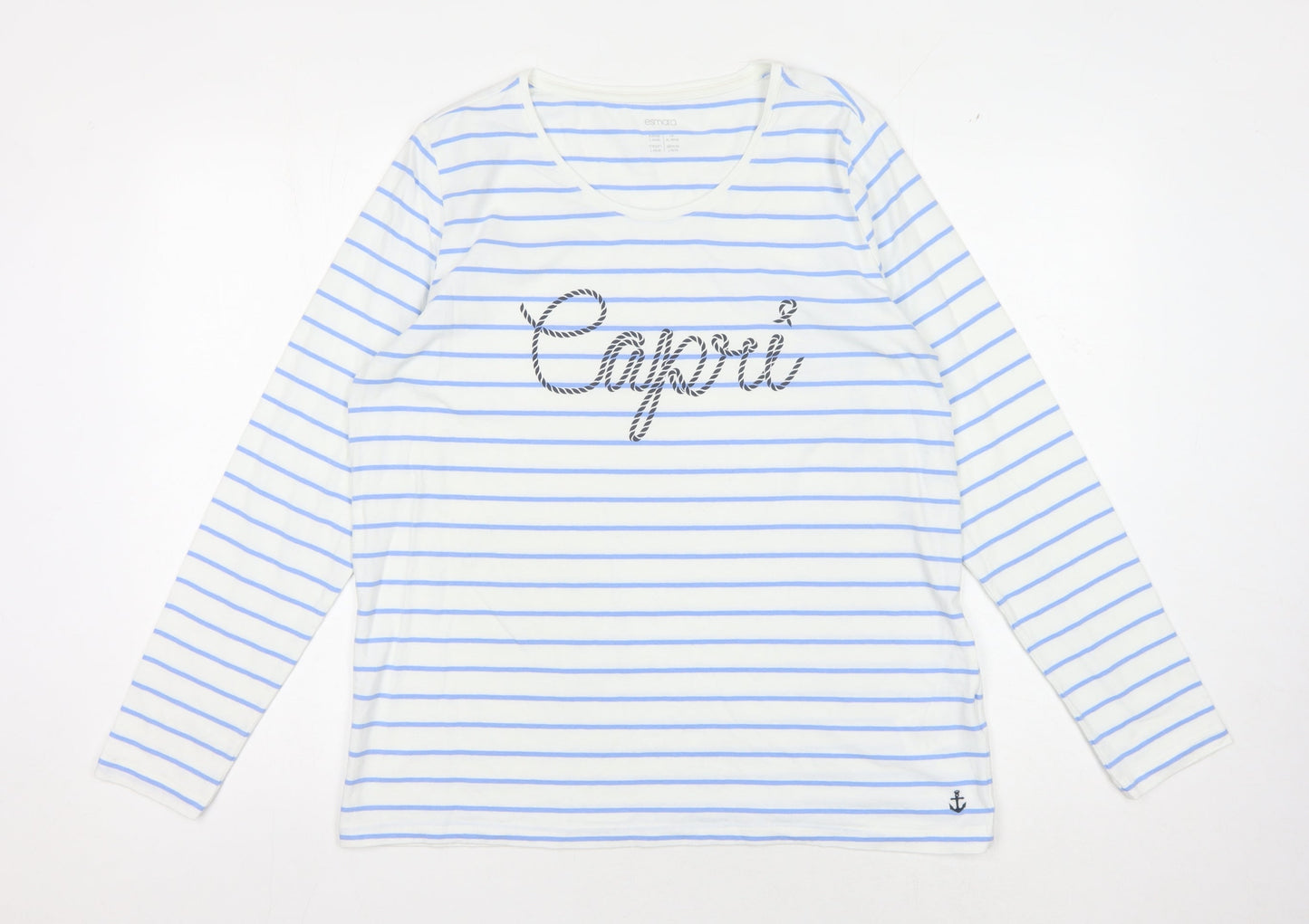 Esmara Women's White Striped T-Shirt, Size L, Long Sleeve