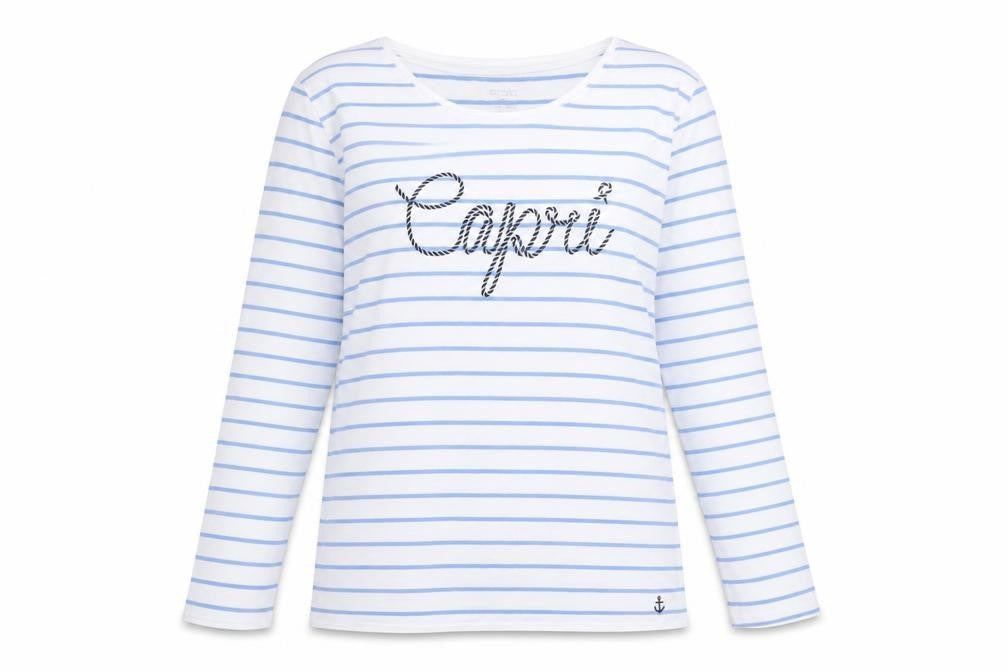 ESMARA Women's White Striped T-Shirt, Size L, Long Sleeve
