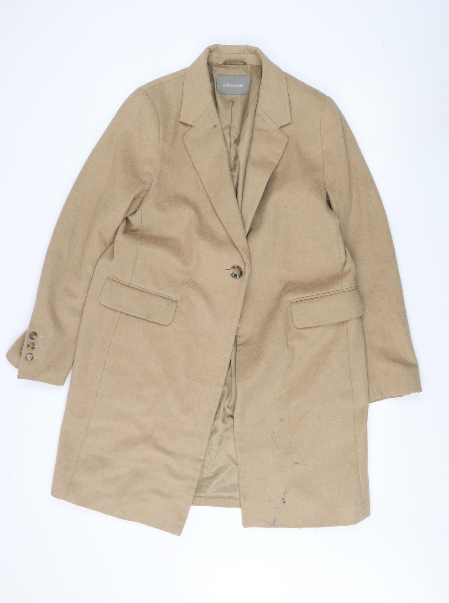 Jaeger Women's Beige Wool Blend Overcoat Size 12