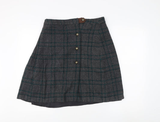 Alice Collins Women's Grey Check Pleated Skirt Size 12