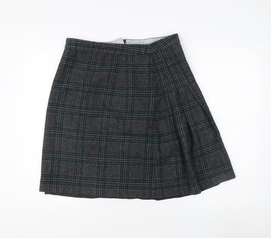 Alice Collins Women's Grey Check Pleated Skirt Size 12