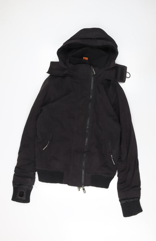 Superdry Men's Black Bomber Jacket, L, Hooded Windproof