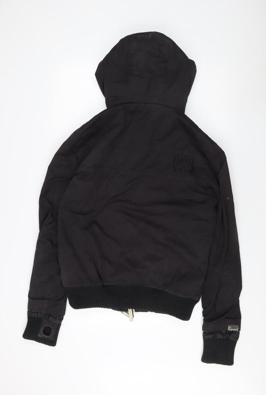 Superdry Men's Black Bomber Jacket, L, Hooded Windproof
