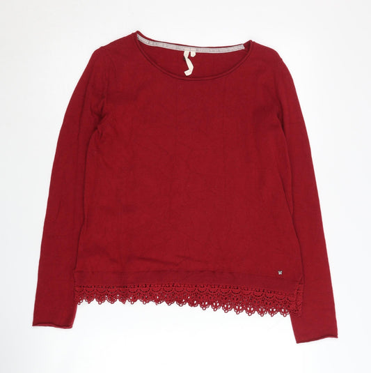 White Stuff Women's Red Lace Trim Pullover - Size 12