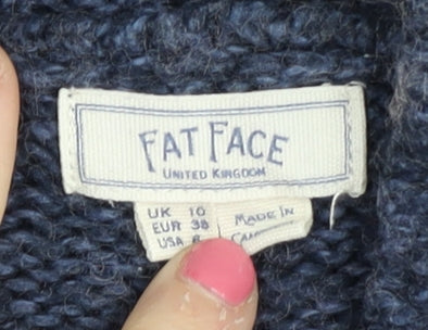 Fat Face Women's Blue Mock Neck Jumper, Size 10
