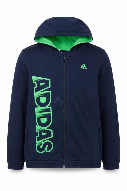 Adidas Boys' Blue Full Zip Hoodie, Age 13-14, Casual Wear