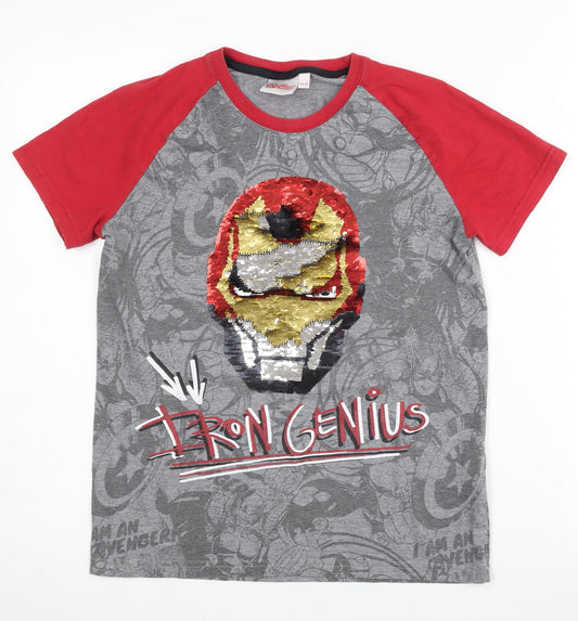 Marvel Boys Iron Man T-Shirt 11-12 Years Grey Red Sequin