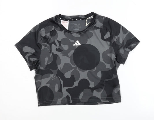 Adidas Girls' Black Camouflage Cropped T-Shirt 11-12
