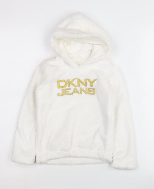 DKNY Jeans Girls Ivory Hoodie, 4 Years - Embroidered Pullover