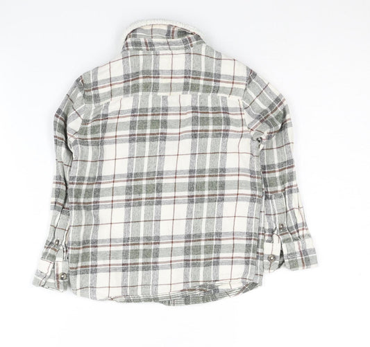 Mantaray Boys Grey Plaid Button-Up Shirt 3-4 Years Lined Winter