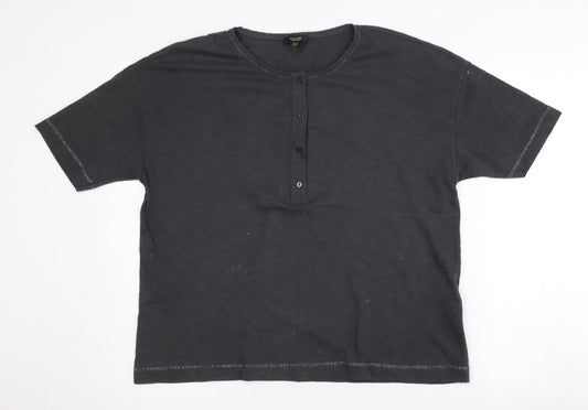 Massimo Dutti Women's Black Henley T-Shirt Size 12
