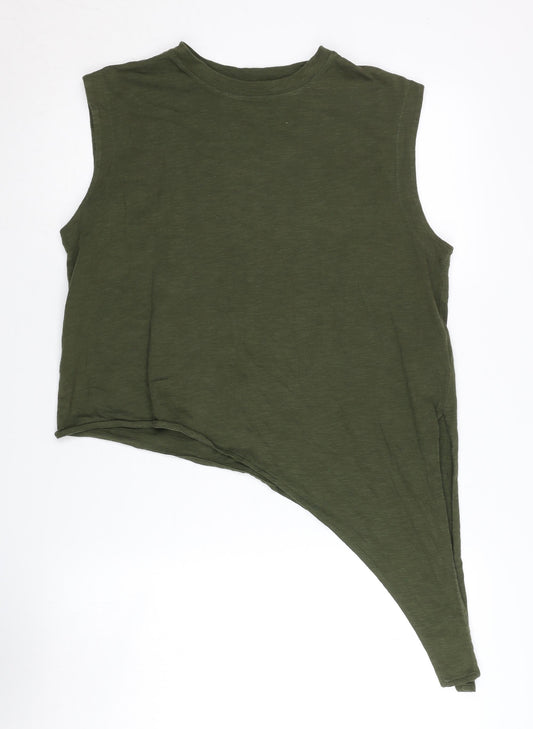 Whistles Women's Green Cotton Asymmetrical Tank Top M