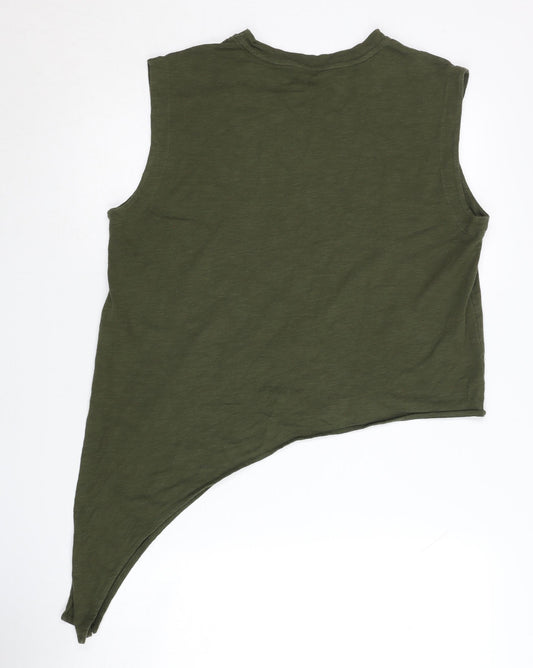 Whistles Women's Green Cotton Asymmetrical Tank Top M