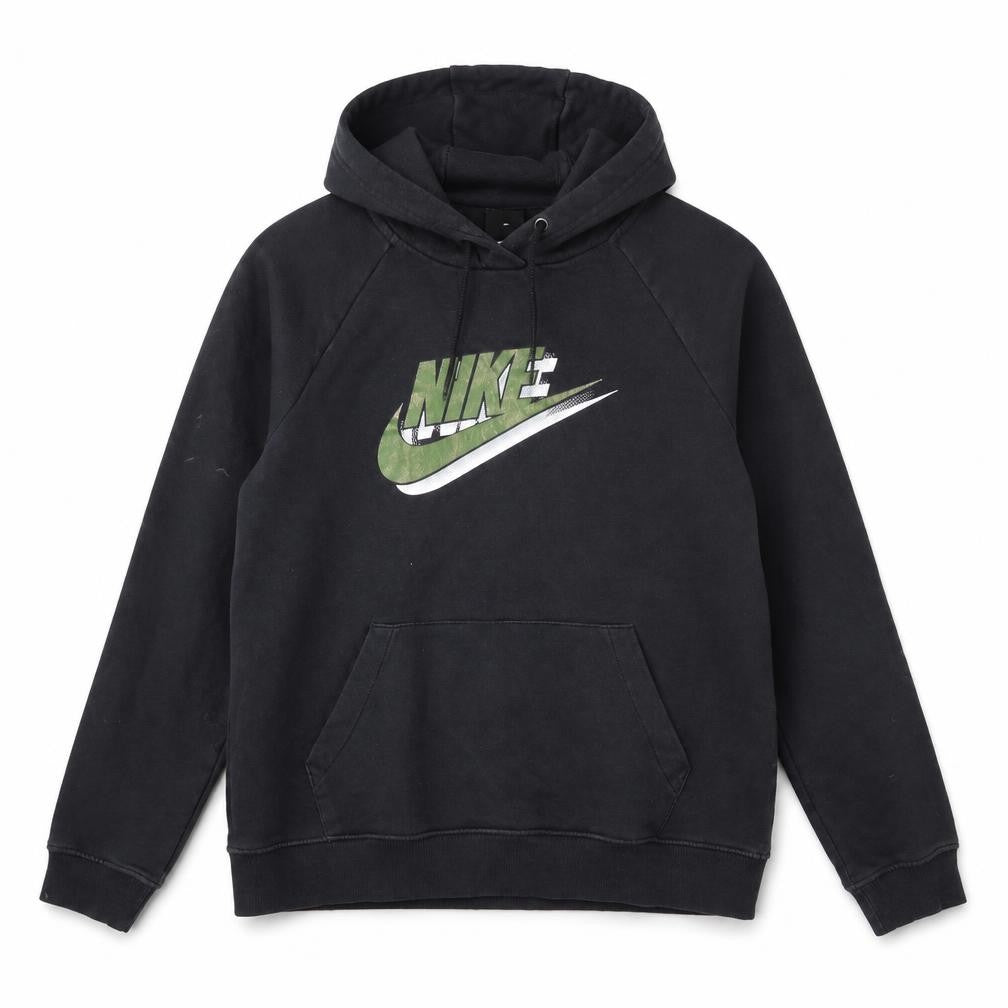 Front view of Nike boys’ black pullover hoodie with logo -, size S