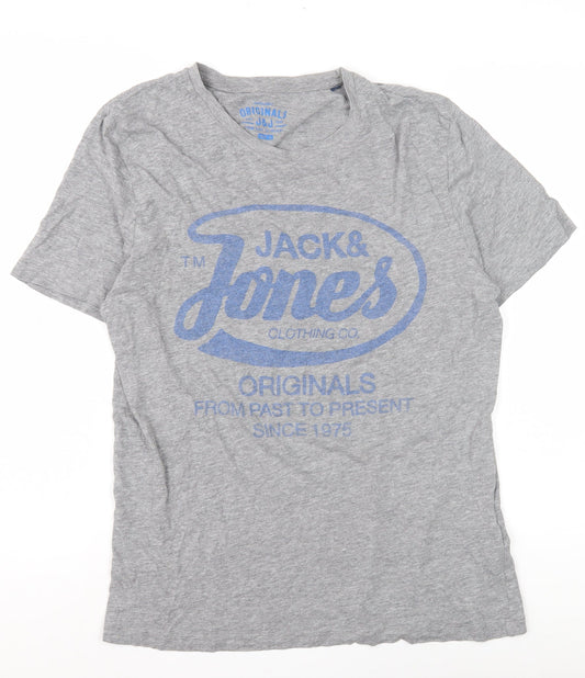 Jack & Jones Men's Grey Graphic T-Shirt Size S