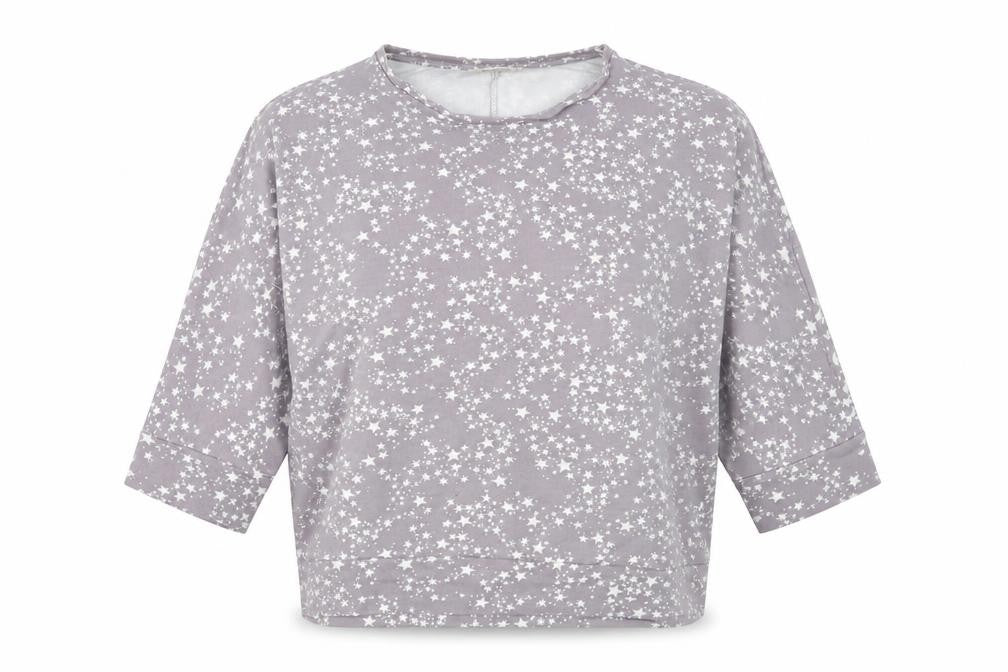 WoolOvers Women's Grey Star Pyjama Top M 3/4 Sleeve