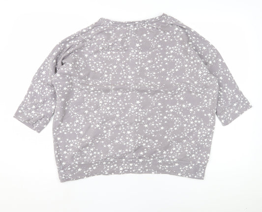 WoolOvers Women's Grey Star Pyjama Top M 3/4 Sleeve