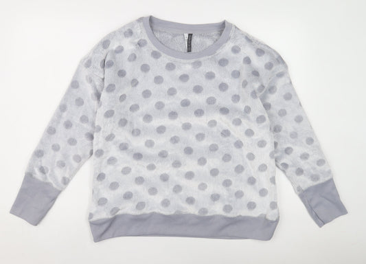 Jaclyn Intimates Womens Grey Polka Dot Fleece Top L
