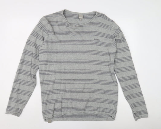 Bench Men's Grey Striped Long Sleeve Shirt L