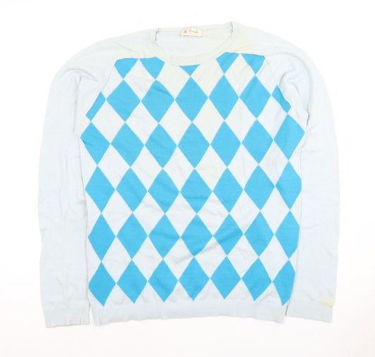Pringle Men's Blue Argyle Pullover Jumper, Size S