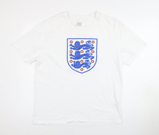 England Men's White L Sports Graphic T-Shirt, Cotton, Crew Neck