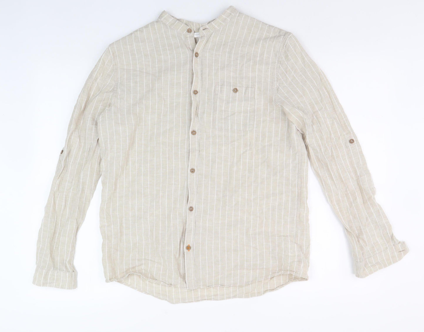 Next Boys Beige Striped Long Sleeve Button-Up Shirt - Size 15 Years