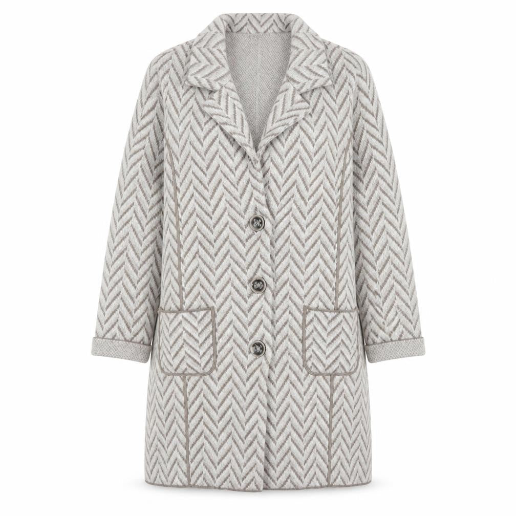 Faber Women's Beige Cardigan Herringbone Pattern