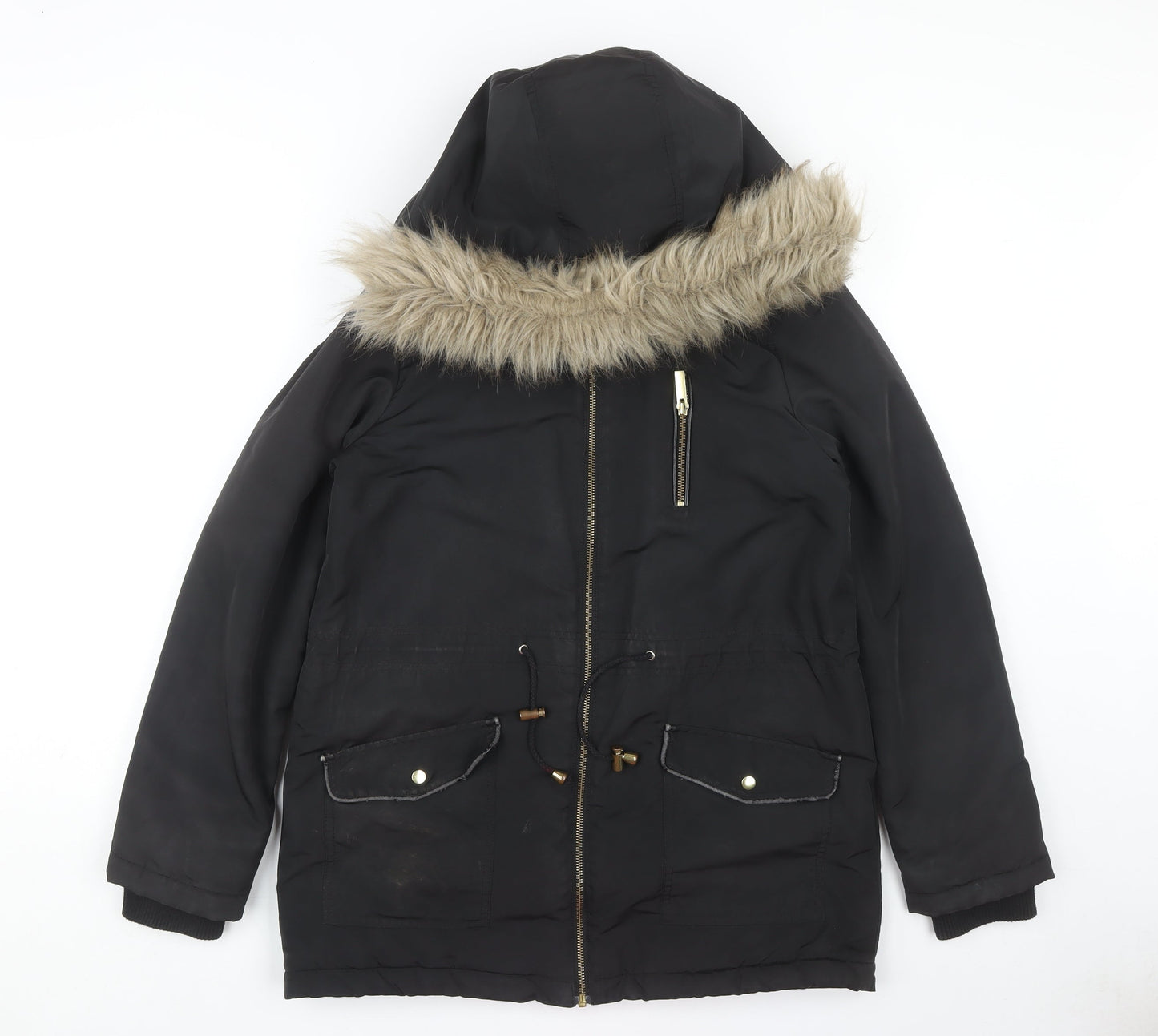Oasis Women's Black Hooded Parka Coat S Polyester Winter