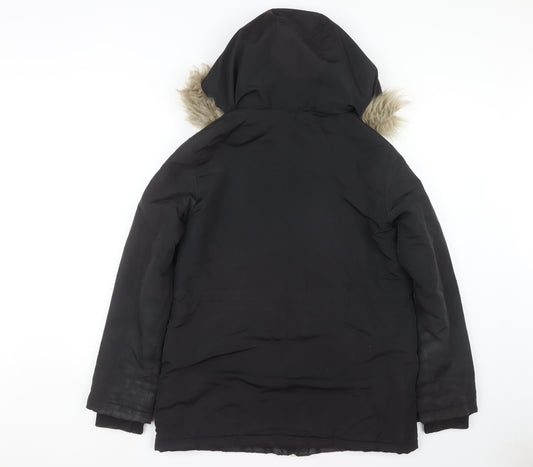 Oasis Women's Black Hooded Parka Coat S Polyester Winter