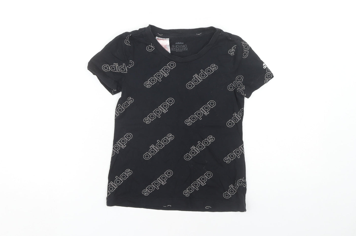 Adidas Girls Black Graphic T-Shirt, 9-10 Years, Casual Logo