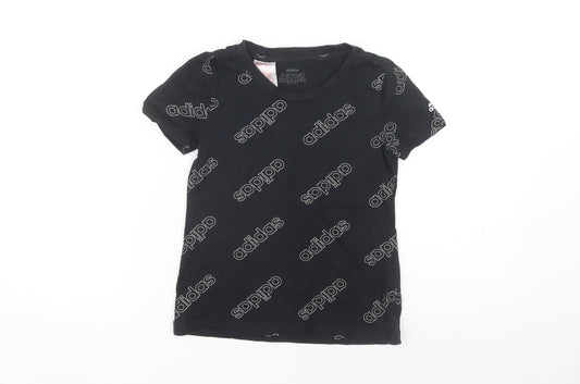 Adidas Girls Black Graphic T-Shirt, 9-10 Years, Casual Logo