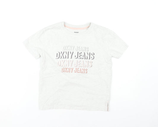 DKNY Girls White Graphic T-Shirt, 8 Years, Casual Designer Top
